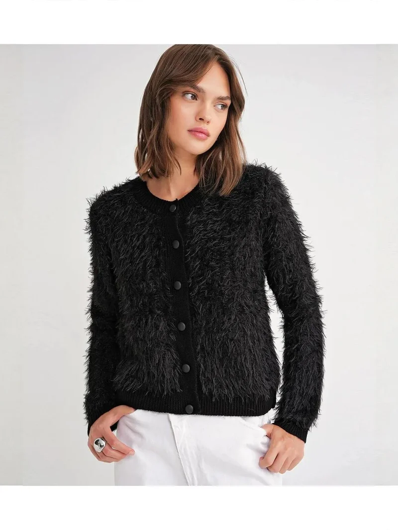 MixRay Mixray Buttoned Plush Textured Cardigan