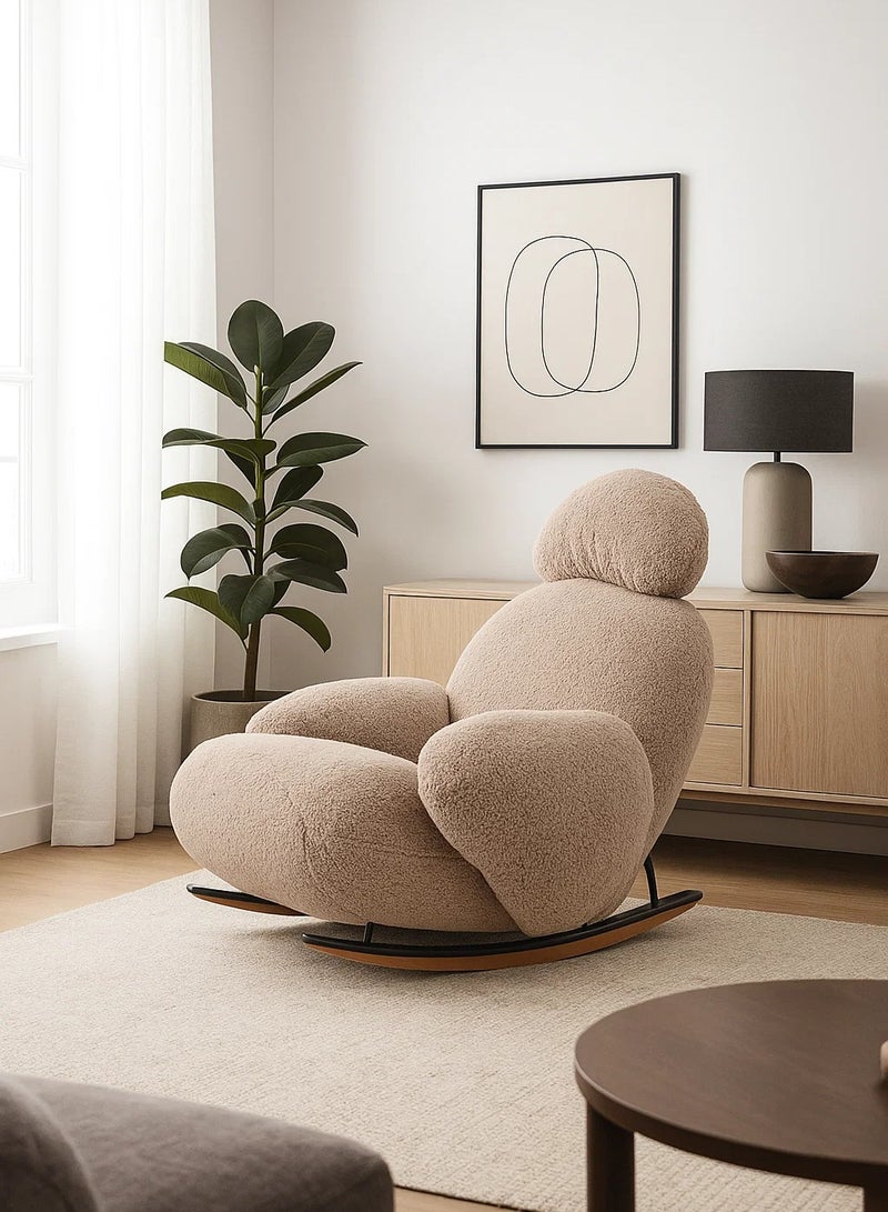 لوفت كرسي هزاز دراكو HF071-2، مقاس 100×89×95 سم، قماش، لون بني فاتح، خشب أسود ومعدن، أرجل رمادية كربونية HM20196-بني فاتح - Image 1