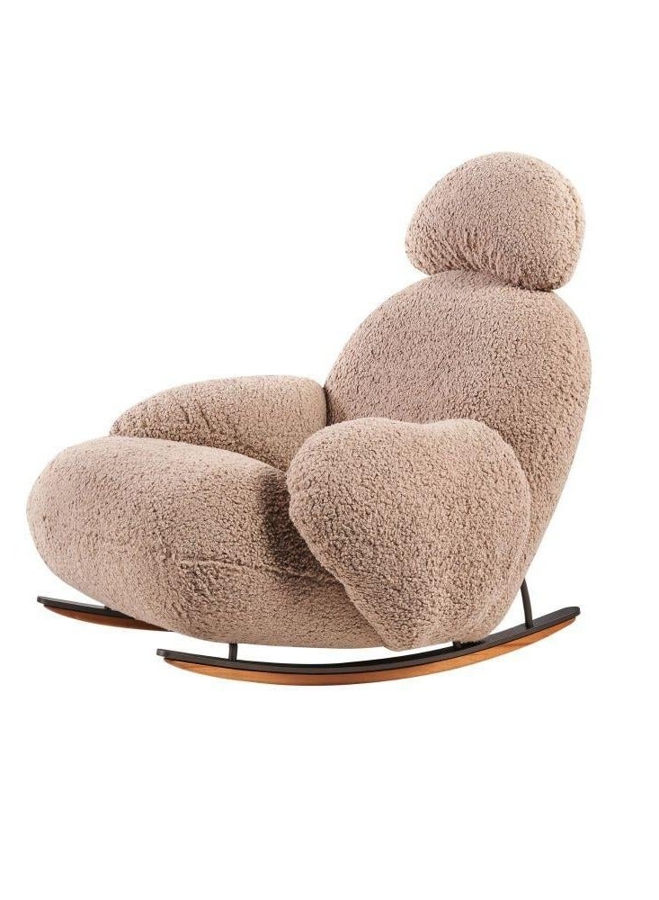 لوفت كرسي هزاز دراكو HF071-2، مقاس 100×89×95 سم، قماش، لون بني فاتح، خشب أسود ومعدن، أرجل رمادية كربونية HM20196-بني فاتح - Image 2