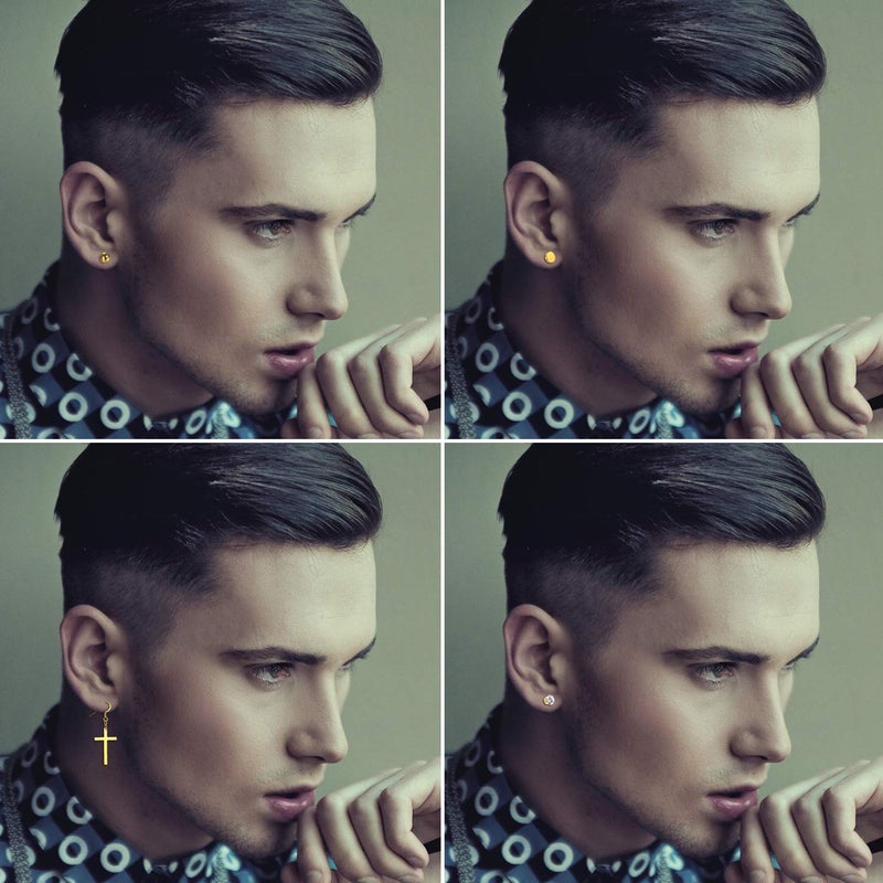 OIDEA 18 Pairs Stainless Steel Stud Dangle Earrings Set for Men Women Cool Huggie Hoop Earring Piercing Silver,Gold,Black - Image 2