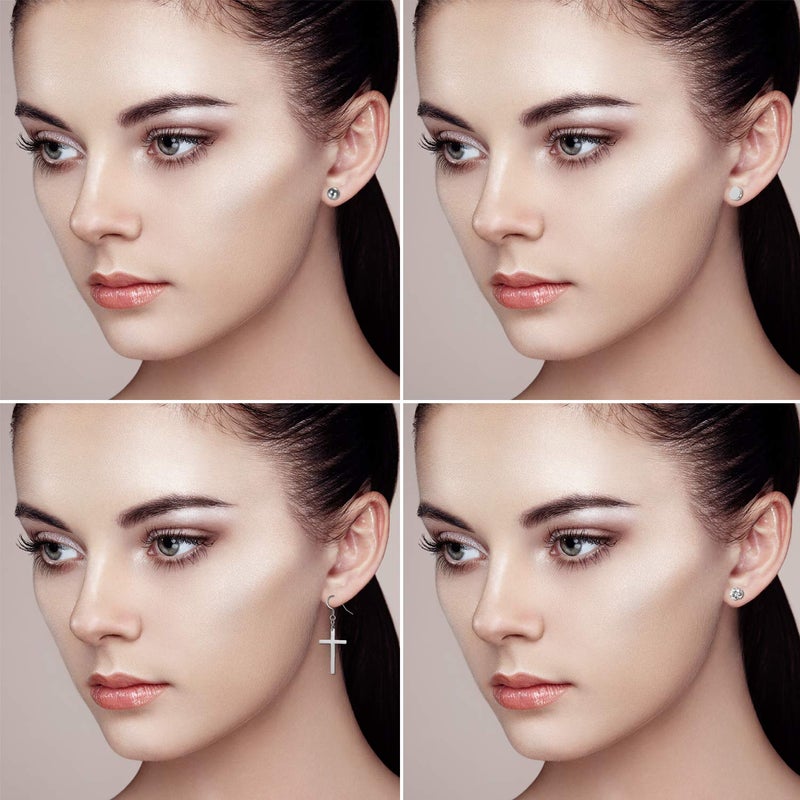 OIDEA 18 Pairs Stainless Steel Stud Dangle Earrings Set for Men Women Cool Huggie Hoop Earring Piercing Silver,Gold,Black - Image 4