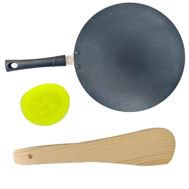 DBY Nonstick Roti Pan Chapati Tava Griddle Tawa Cooking Utensil Cookware Easy Pancakes Omelette Fried Eggs Bread Cookware Best Crepes Pan Rounded Base Durable Roti Paratha pan Round Griddle 285mm - Image 1