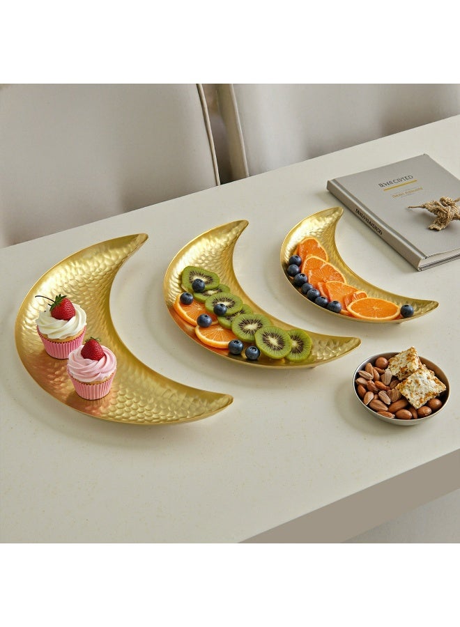 Ramadan Moon Shaped Serving Tray (Gold), set of 3,  Luxury Snack Plate Dessert Date & Dish, Elegant  Arabic Home Decor , Eid Gift, Arabic Home Decor - Image 1