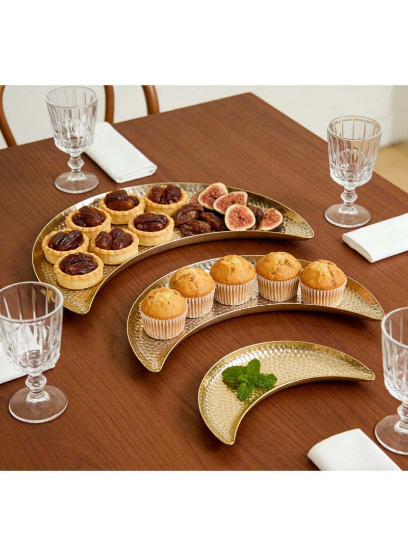 Ramadan Moon Shaped Serving Tray (Gold), set of 3,  Luxury Snack Plate Dessert Date & Dish, Elegant  Arabic Home Decor , Eid Gift, Arabic Home Decor - Image 1