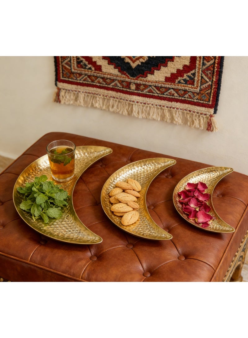 Ramadan Moon Shaped Serving Tray (Gold), set of 3,  Luxury Snack Plate Dessert Date & Dish, Elegant  Arabic Home Decor , Eid Gift, Arabic Home Decor - Image 3