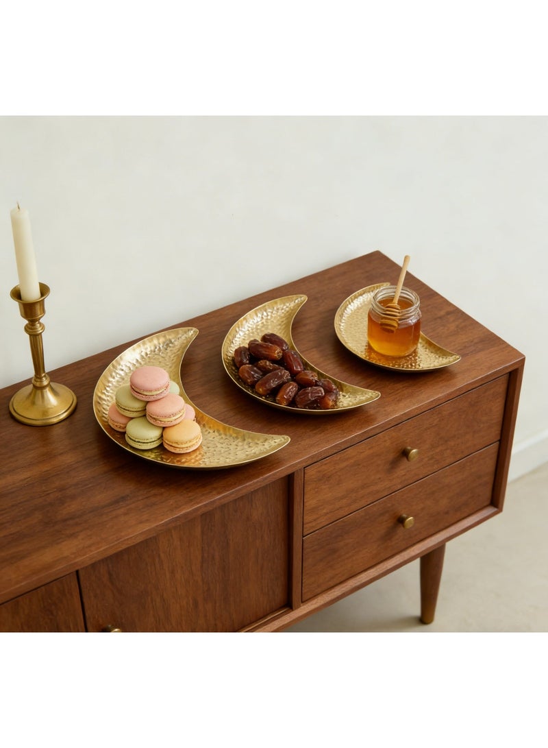 Ramadan Moon Shaped Serving Tray (Gold), set of 3,  Luxury Snack Plate Dessert Date & Dish, Elegant  Arabic Home Decor , Eid Gift, Arabic Home Decor - Image 4