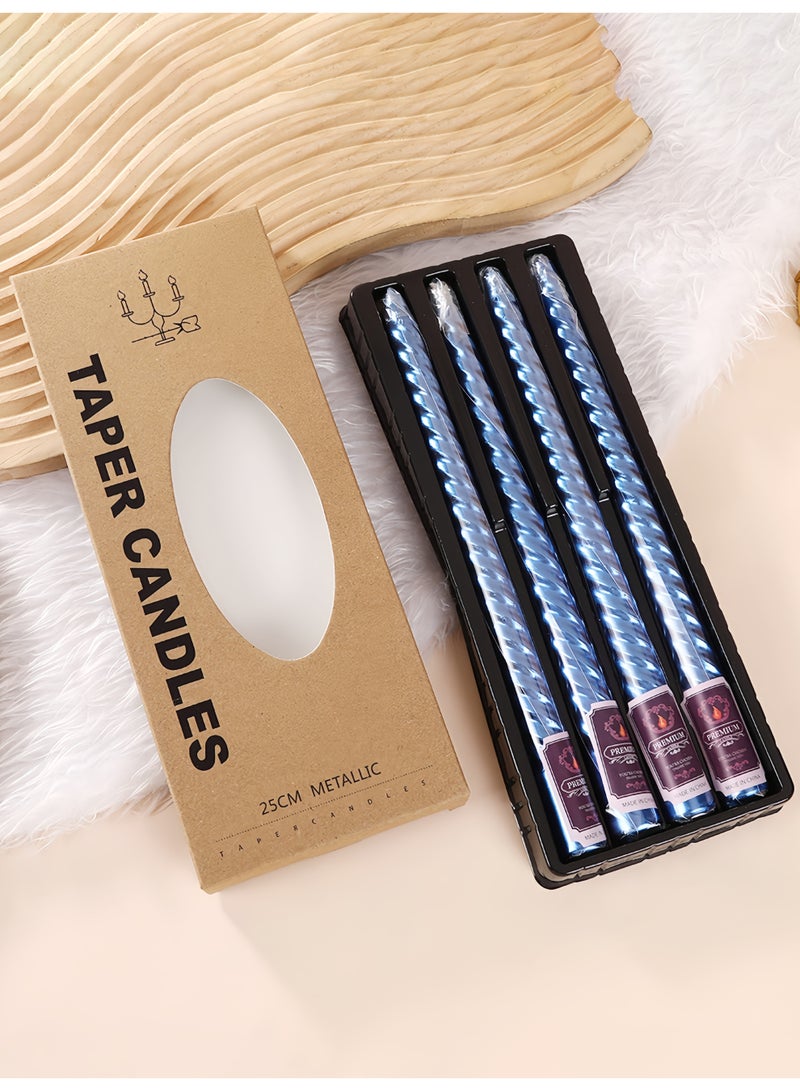 4 قطع من الشموع الملتوية المعدنية المدببة ذات الطراز الأوروبي في صندوق أزرق للمنزل وحفلات الزفاف الرومانسية وديكورات أعياد الميلاد - Image 1