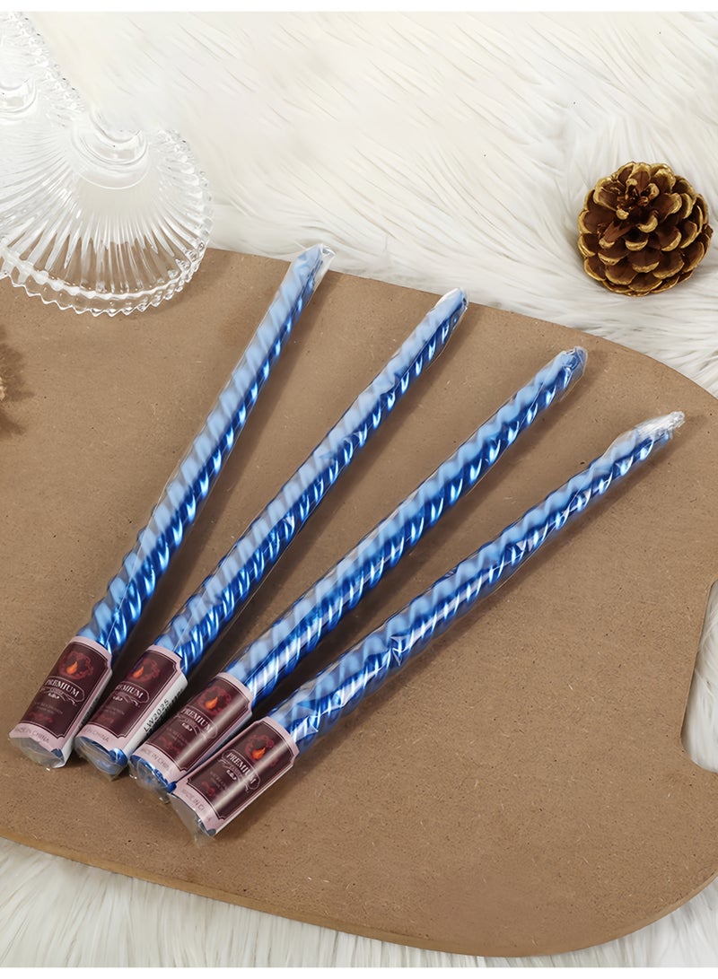 4 قطع من الشموع الملتوية المعدنية المدببة ذات الطراز الأوروبي في صندوق أزرق للمنزل وحفلات الزفاف الرومانسية وديكورات أعياد الميلاد - Image 2
