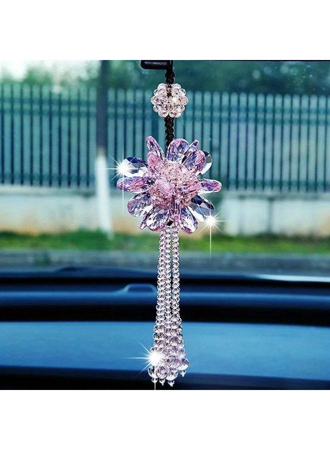 White Crystal Rhinestone Car Hanging Ornament Tassel Pendant Rear View Mirror Decoration Accessories - Image 4