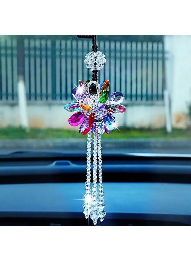 White Crystal Rhinestone Car Hanging Ornament Tassel Pendant Rear View Mirror Decoration Accessories - Image 1