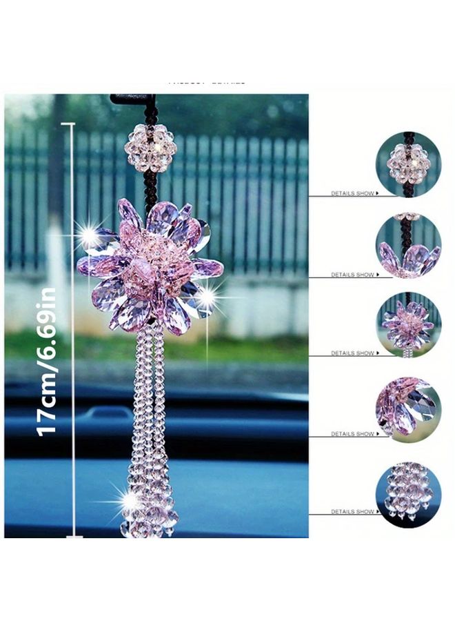 White Crystal Rhinestone Car Hanging Ornament Tassel Pendant Rear View Mirror Decoration Accessories - Image 2
