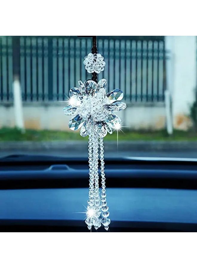 White Crystal Rhinestone Car Hanging Ornament Tassel Pendant Rear View Mirror Decoration Accessories - Image 5
