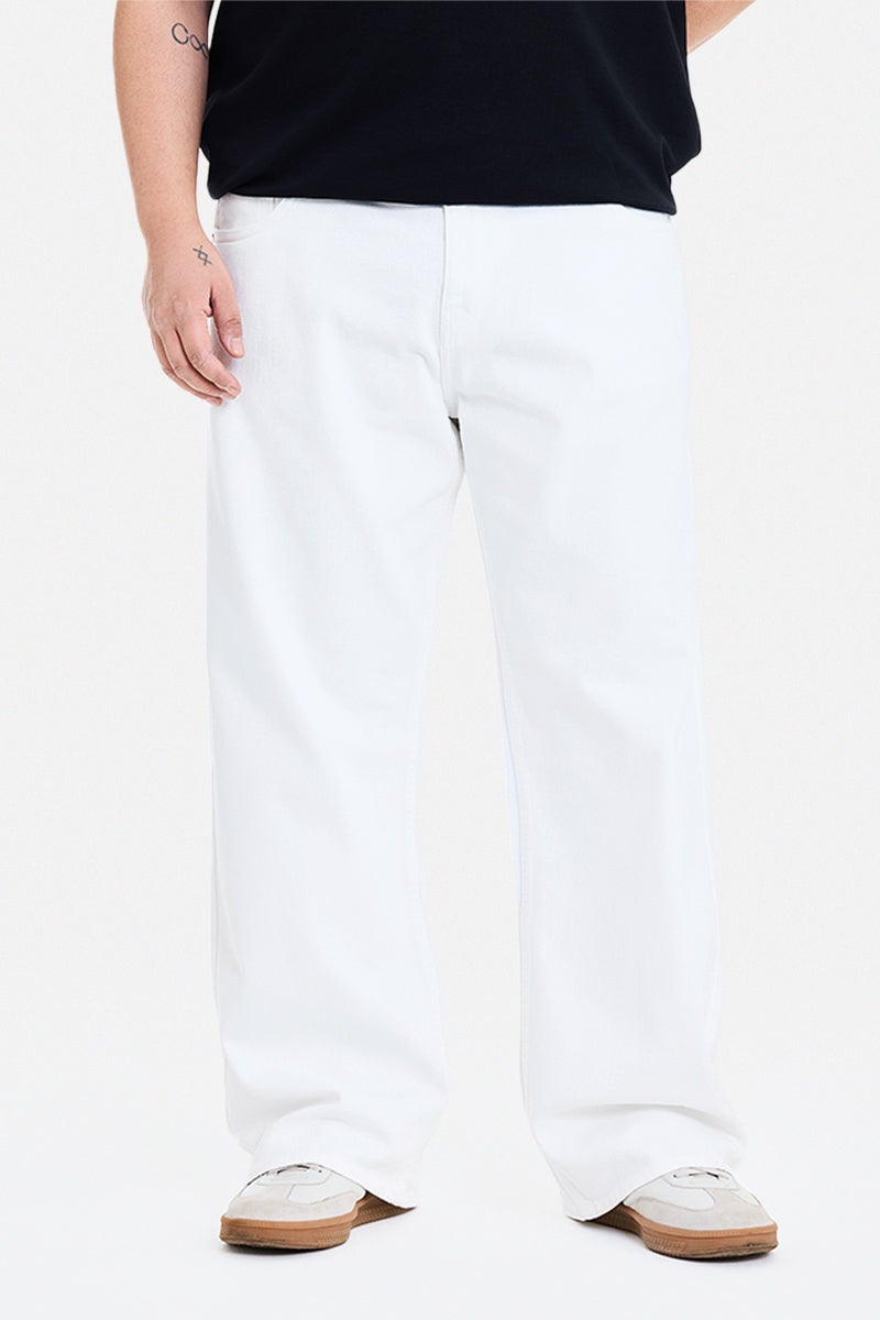 SNITCH White Solid Relaxed Casual Plus Size Jeans - Image 1