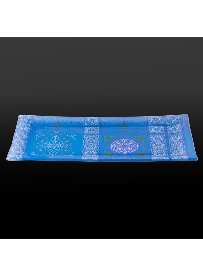 Rosa By Fathy Mahmoud Glass Rectangle Serving Plate, 39.5 Cm X 19.5 Cm Size, Kh.Blue