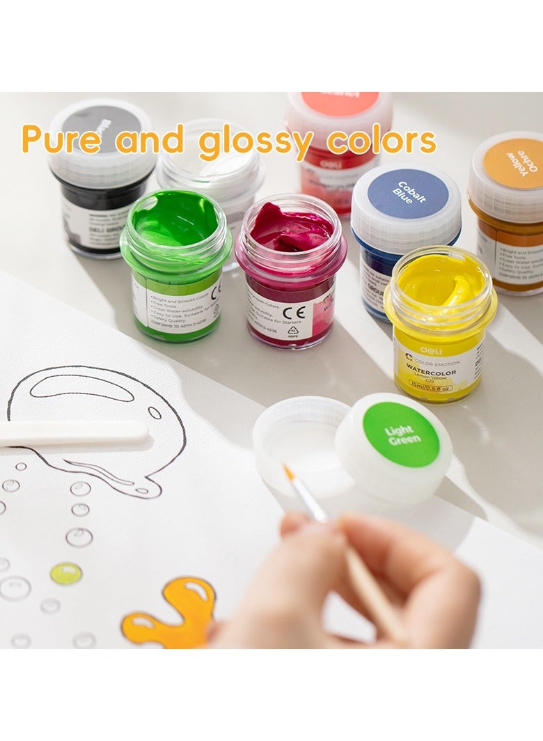 Deli EC22-8 Watercolor Paint Set 15ml×8 – ideal for school art and creative projects - Image 2