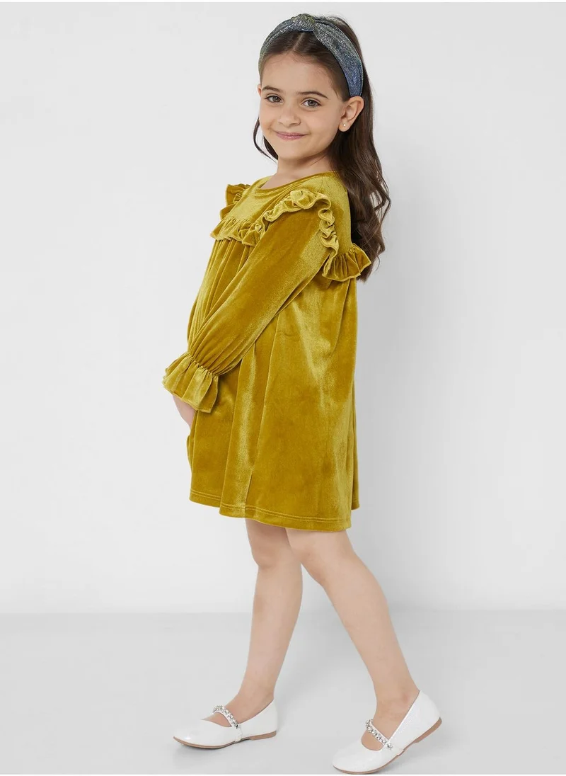 Pinata Girls Long Sleeve Ruffled Velvet Dress