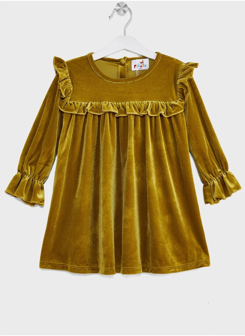 Pinata Girls Long Sleeve Ruffled Velvet Dress