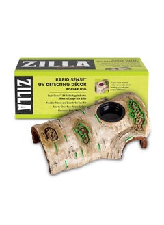 Zilla Zilla Rapid Sense UV Detecting Pet Reptile Terrarium Décor, Detects UVB Levels, Poplar Log, Large  - Image 1