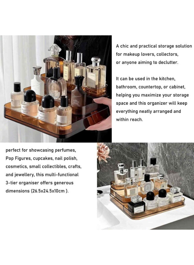 بيتلا حامل عرض عطور من الأكريليك الشفاف 3 طبقات، منظم مكياج ومستحضرات تجميل، قاعدة عرض للطاولات والخزائن - Image 5