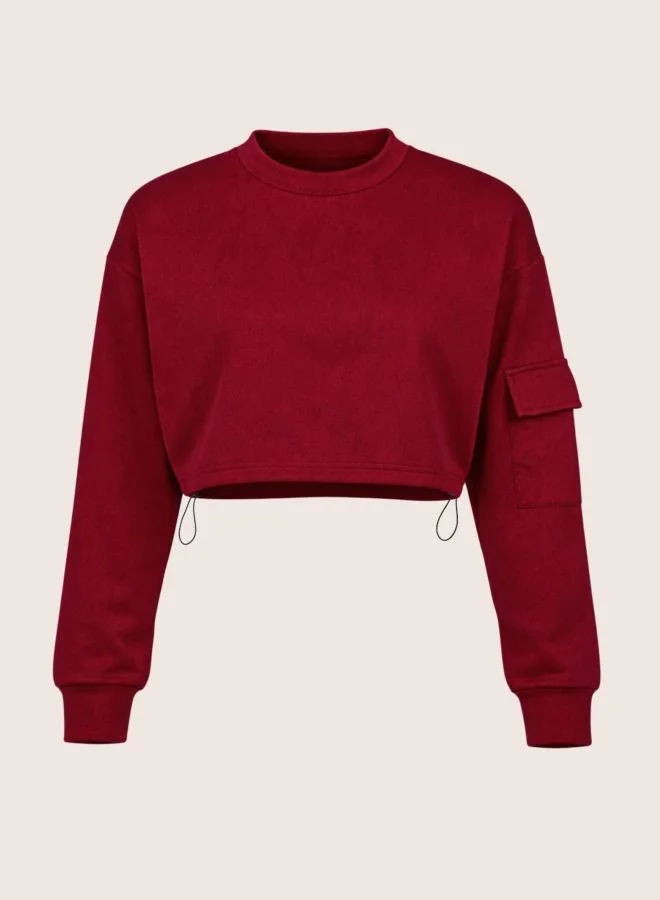 Freehand  Women Boxy Fit Solid Crew Neck Long Sleeve Cropped Sweatshirt  | Best Price UAE