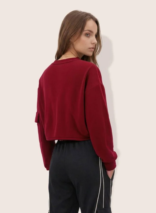 Freehand  Women Boxy Fit Solid Crew Neck Long Sleeve Cropped Sweatshirt  | Best Price UAE