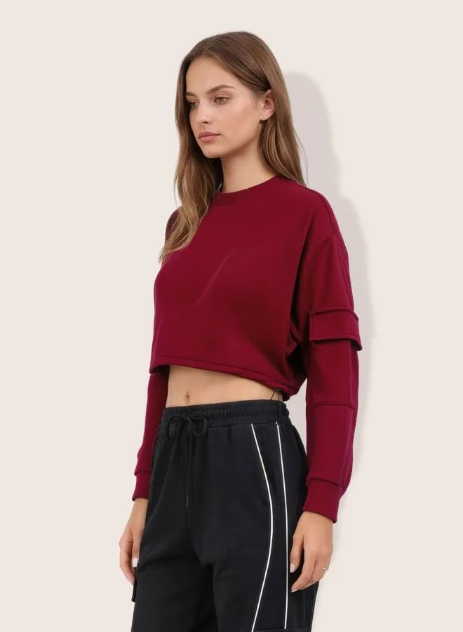 Freehand  Women Boxy Fit Solid Crew Neck Long Sleeve Cropped Sweatshirt  | Best Price UAE