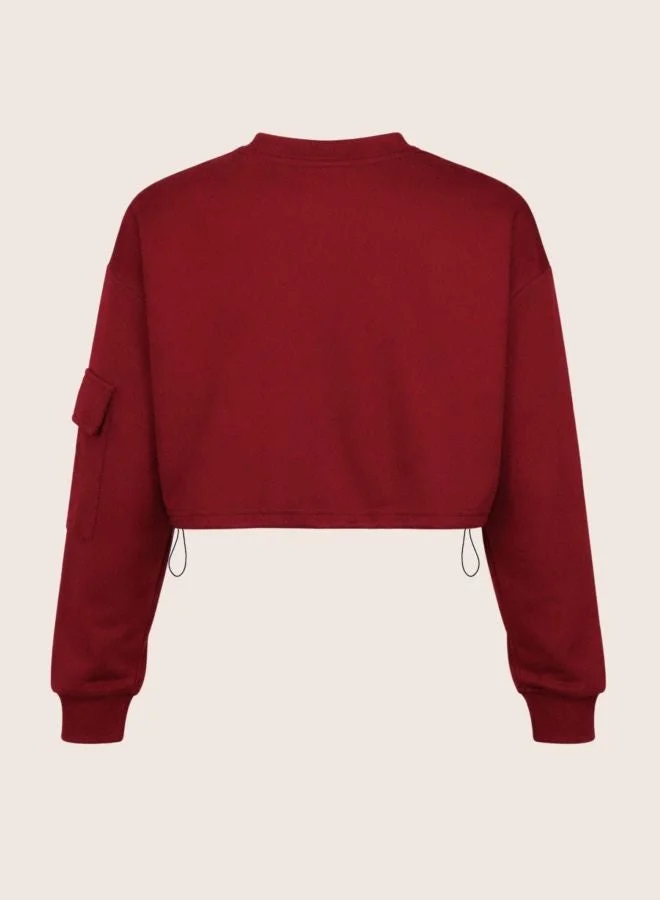 Freehand  Women Boxy Fit Solid Crew Neck Long Sleeve Cropped Sweatshirt  | Best Price UAE