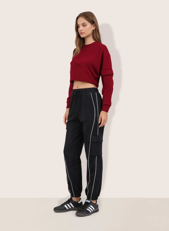 Freehand  Women Boxy Fit Solid Crew Neck Long Sleeve Cropped Sweatshirt  | Best Price UAE