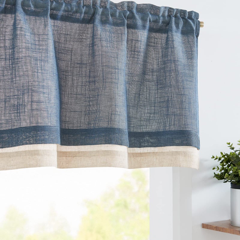 jinchan jinchan Linen Valance for Windows Farmhouse Valance for Living Room 16 Inch Slubbed Crossed Valance Double Layer Window Valance Light Filtering Rustic Country Valance Rod Pocket 1 Panel Navy Blue  - Image 1