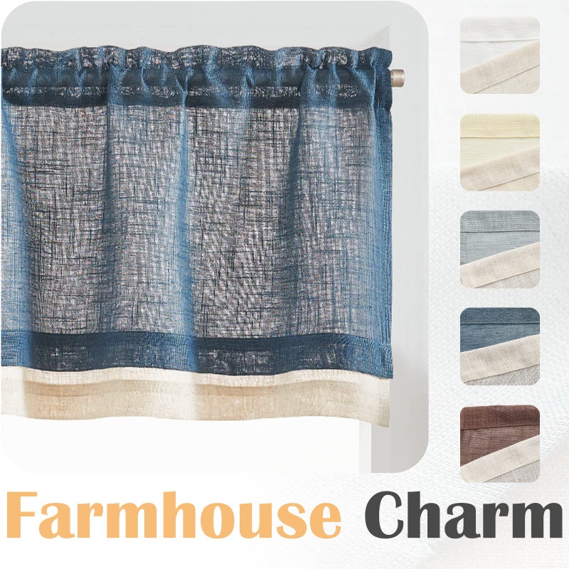 jinchan jinchan Linen Valance for Windows Farmhouse Valance for Living Room 16 Inch Slubbed Crossed Valance Double Layer Window Valance Light Filtering Rustic Country Valance Rod Pocket 1 Panel Navy Blue  - Image 4