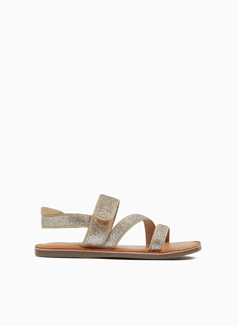Zippy Zippy Leather Sandals With Glitter For Girls