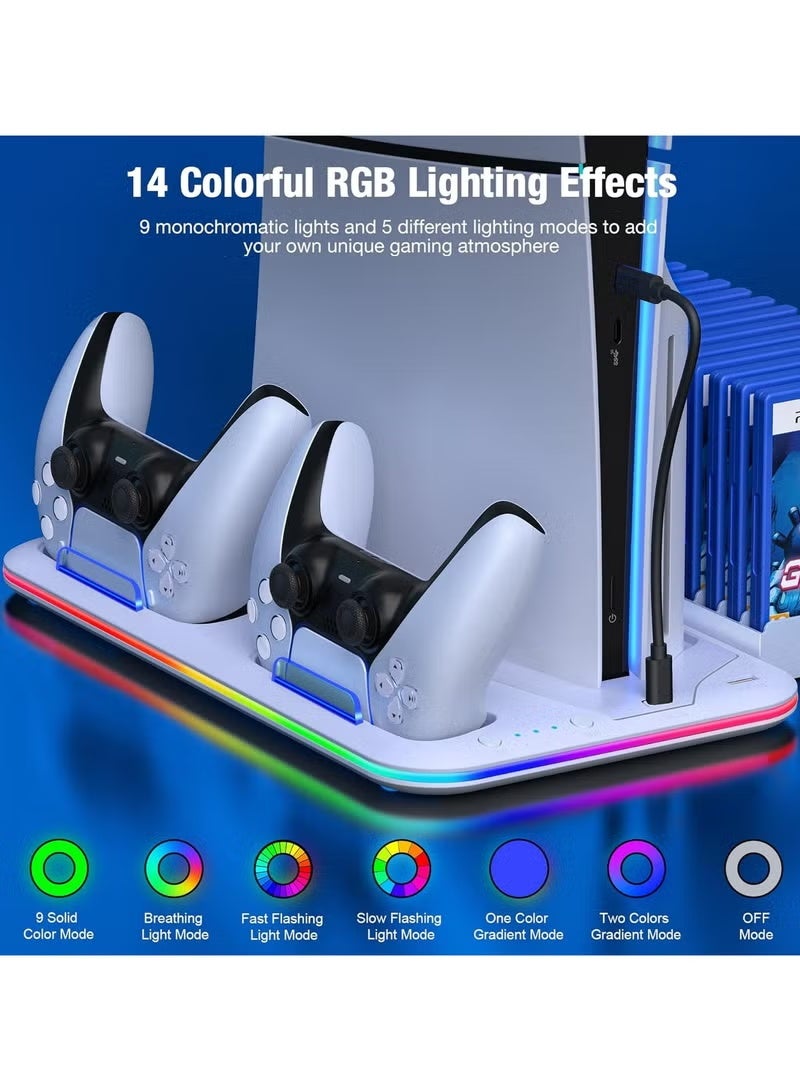 epicarma Multifunctional PS5 Charging & Cooling Dock with RGB Light – Dual Controller Fast Charger Stand, Headset Holder, Game Disc Storage, Over-Voltage Protection for PS5 / PS5 Slim / PS5 Pro - Image 5