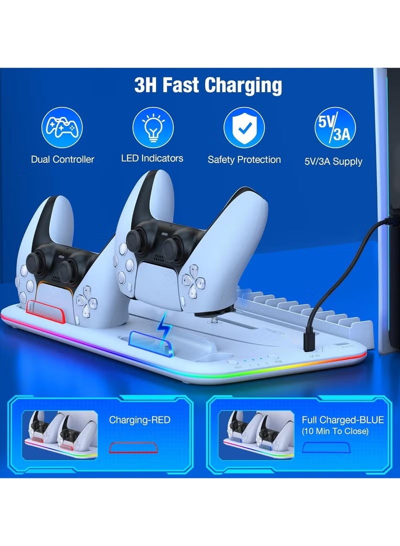 epicarma Multifunctional PS5 Charging & Cooling Dock with RGB Light – Dual Controller Fast Charger Stand, Headset Holder, Game Disc Storage, Over-Voltage Protection for PS5 / PS5 Slim / PS5 Pro - Image 3