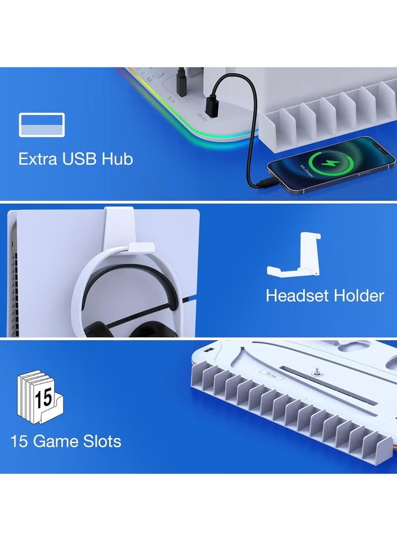 epicarma Multifunctional PS5 Charging & Cooling Dock with RGB Light – Dual Controller Fast Charger Stand, Headset Holder, Game Disc Storage, Over-Voltage Protection for PS5 / PS5 Slim / PS5 Pro - Image 4