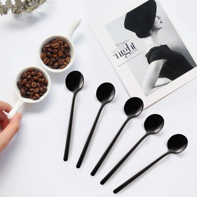 Dicunoy 12 Pack Coffee Spoons, Black Espresso Spoons, 18/10 Stainless Steel Mini Coffee Teaspoons, 5 Inch Small Round Spoon for Tea, Sugar, Dessert, Cake, Ice Cream, Antipasto, Cappuccino - Image 3