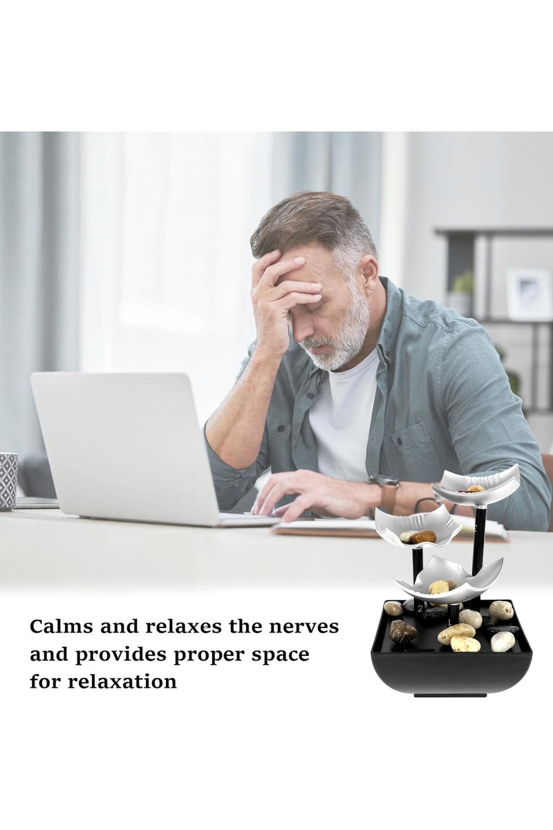 بلان A نافورة مياه ديكورية صغيرة بتصميم شلال ثلاثي الكؤوس مع إضاءة LED وحصى للزينة – تعمل بالكهرباء أو البطارية – ديكور مائي هادئ للمكتب، غرفة النوم أو المنزل لتخفيف التوتر والاسترخاء - Image 5