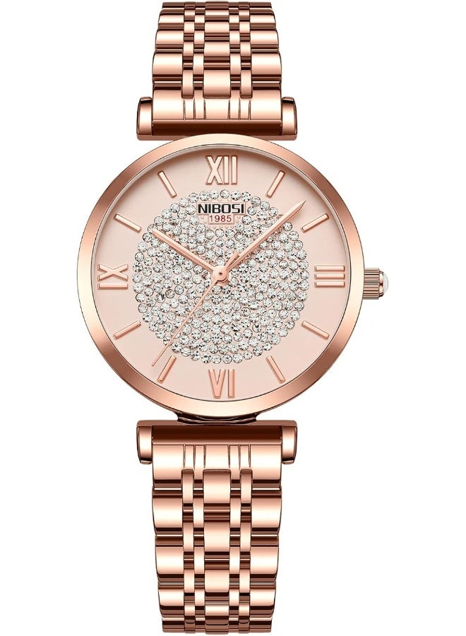 NIBOSI Women's Watch Analog Quartz Rose Gold Diamond Wrist Watch for Ladies Stylish Stainless Steel Watch Girl Gift - Image 1