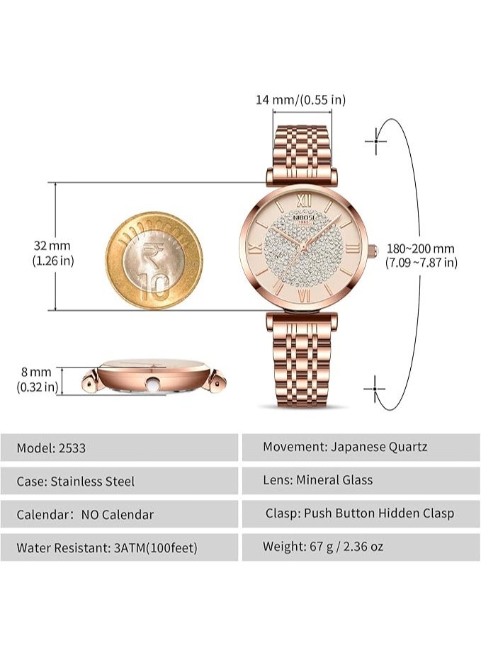NIBOSI Women's Watch Analog Quartz Rose Gold Diamond Wrist Watch for Ladies Stylish Stainless Steel Watch Girl Gift - Image 2