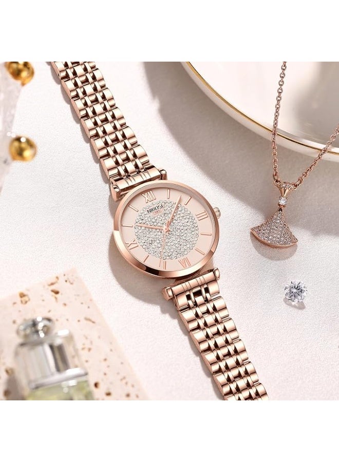 NIBOSI Women's Watch Analog Quartz Rose Gold Diamond Wrist Watch for Ladies Stylish Stainless Steel Watch Girl Gift - Image 3