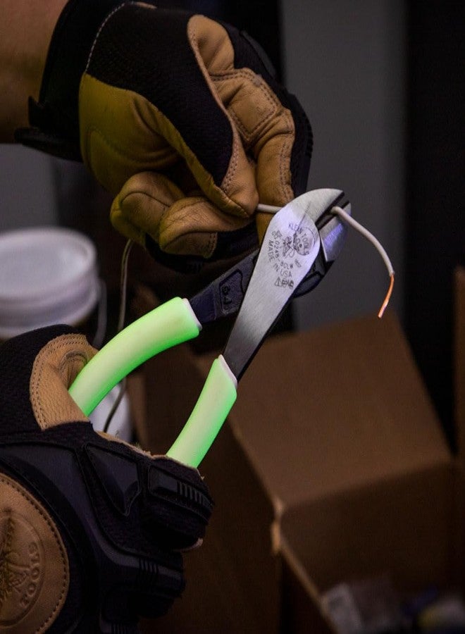 Klein Tools D248-8-GLW Pliers, Made in USA, Hi-Viz Diagonal Cutting Pliers with Angled Head, Short Jaws, and Glow in the Dark Handles, 8-Inch - Image 5