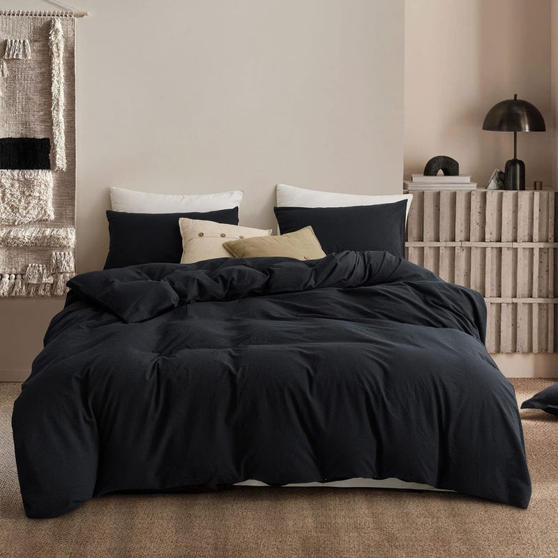 ECOCOTT ECOCOTT 3 Pieces Duvet Cover California King Size 100% Washed Cotton 1 Duvet Cover with Zipper and 2 Pillowcases  Ultra Soft and Easy Care Breathable Cozy Simple Style Bedding Set  - Image 1