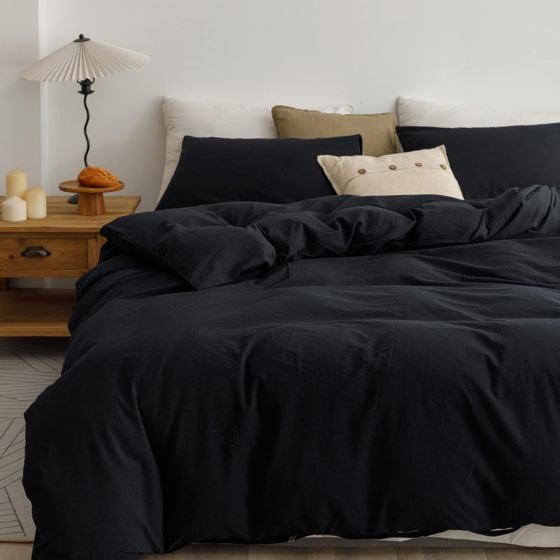 ECOCOTT ECOCOTT 3 Pieces Duvet Cover California King Size 100% Washed Cotton 1 Duvet Cover with Zipper and 2 Pillowcases  Ultra Soft and Easy Care Breathable Cozy Simple Style Bedding Set  - Image 2