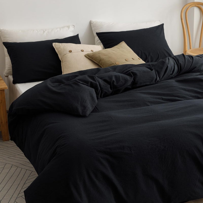 ECOCOTT ECOCOTT 3 Pieces Duvet Cover California King Size 100% Washed Cotton 1 Duvet Cover with Zipper and 2 Pillowcases  Ultra Soft and Easy Care Breathable Cozy Simple Style Bedding Set  - Image 5
