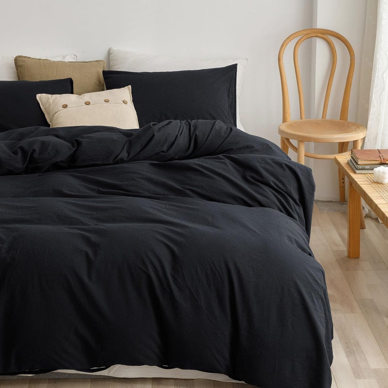 ECOCOTT ECOCOTT 3 Pieces Duvet Cover California King Size 100% Washed Cotton 1 Duvet Cover with Zipper and 2 Pillowcases  Ultra Soft and Easy Care Breathable Cozy Simple Style Bedding Set  - Image 4