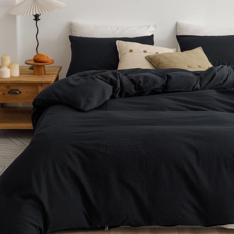 ECOCOTT ECOCOTT 3 Pieces Duvet Cover California King Size 100% Washed Cotton 1 Duvet Cover with Zipper and 2 Pillowcases  Ultra Soft and Easy Care Breathable Cozy Simple Style Bedding Set  - Image 3