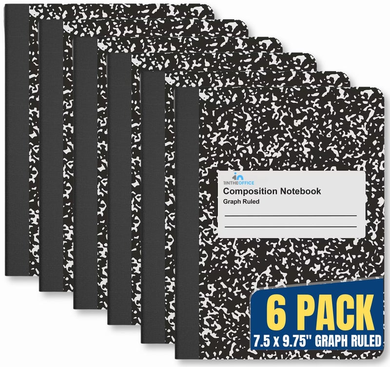 1InTheOffice Graph Paper Composition Notebook, Graph Ruled notebook, Quad Ruled Composition Notebook, 80 Sheets, 7.5" x 9.75", Black, 6 Pack - Image 1