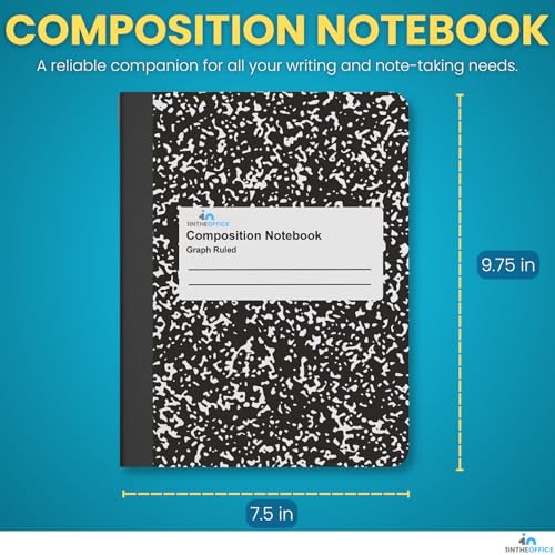 1InTheOffice Graph Paper Composition Notebook, Graph Ruled notebook, Quad Ruled Composition Notebook, 80 Sheets, 7.5" x 9.75", Black, 6 Pack - Image 2
