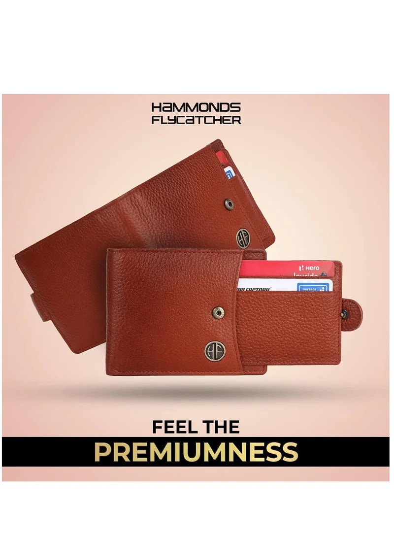  هاموندز فلاي كاتشر محفظة جلد نابا بني محمية بتقنية RFID للرجال|5 فتحات للبطاقات| 1 جيب للعملات المعدنية|2 حجرة مخفية|2 فتحتان للعملات، أسمر ضارب للصفرة، حديث