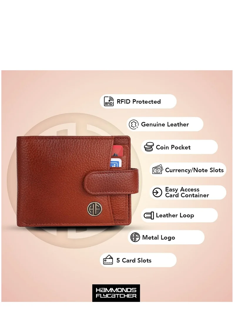 Hammonds Flycatcher New Tan RFID Protected Brown Nappa Leather Wallet for Men|5 Card Slots| 1 Coin Pocket|2 Hidden Compartment|2 Currency Slots, New Tan, Modern  | Best Price UAE