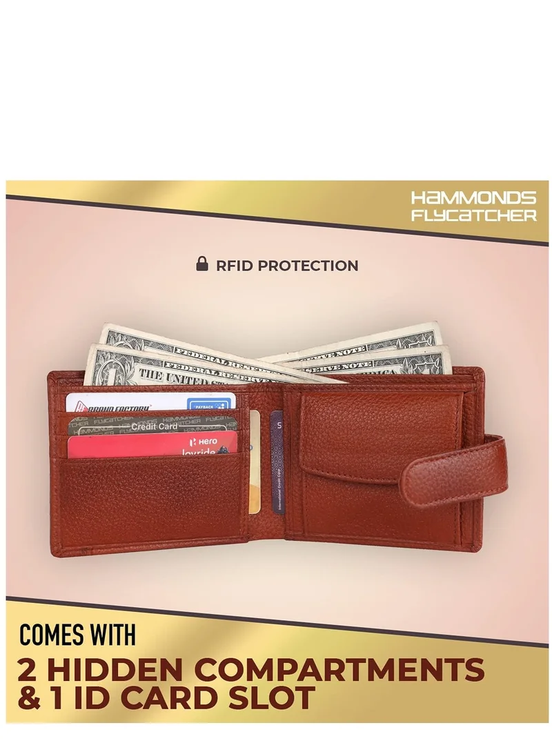 Hammonds Flycatcher New Tan RFID Protected Brown Nappa Leather Wallet for Men|5 Card Slots| 1 Coin Pocket|2 Hidden Compartment|2 Currency Slots, New Tan, Modern  | Best Price UAE